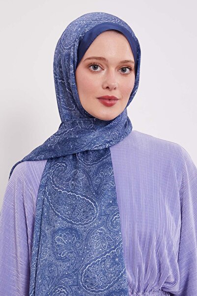 Levidor Şal de mătase indiană cu model autentic albastru