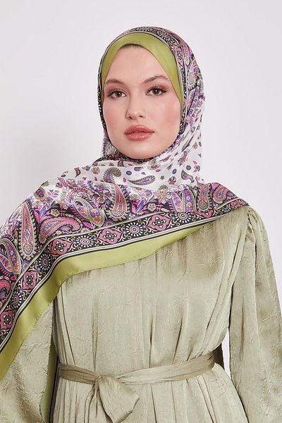 Levidor Pistachio Green Mixed Flower Indian Silk Shawl