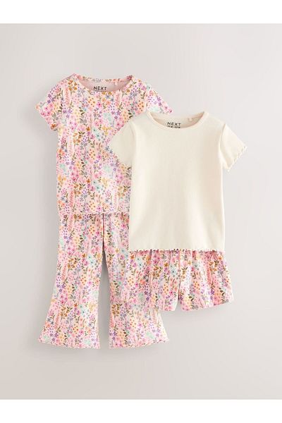 Next Baby Cotton Pink Floral Print Short Sleeve 2'Li Bottom Top Set