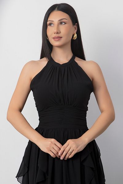 PULLIMM Halter Neckline Ruffle Chiffon Dress Els8561