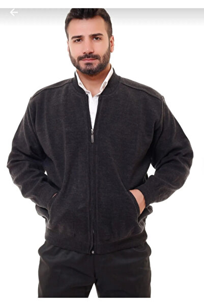 DostumGiyim Steel Knitted Lined Zippered Knitwear Men's Cardigan Oversized Dad