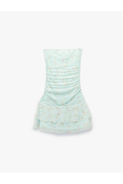 Koton Gathered Strapless Neckline Mini Dress