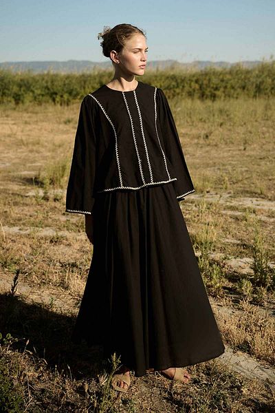 Hooopstore Voile Black Skirt Suit with Stripe Detail