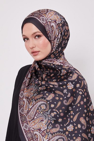 Levidor Black-Brown Mixed Flower Indian Silk Shawl