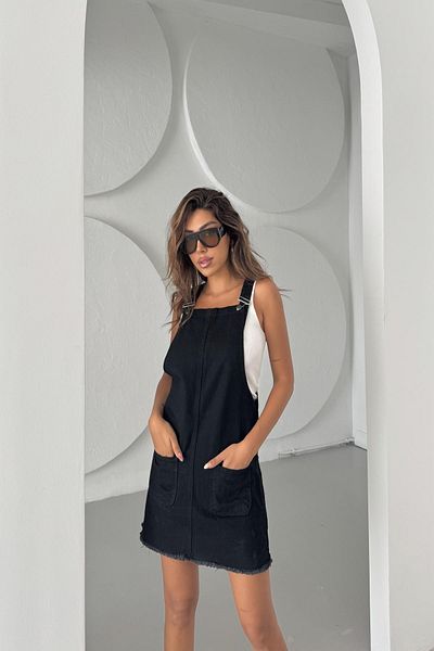 XRAY JEANS Women's Tight Strap Black Gardener Denim Salopet Jumpsuit