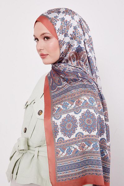 Levidor Orange Spiral Pattern Indian Silk Shawl