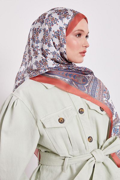 Levidor Orange Spiral Pattern Indian Silk Shawl
