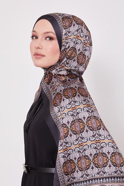 Levidor Black-Orange Reflection Pattern Indian Silk Shawl