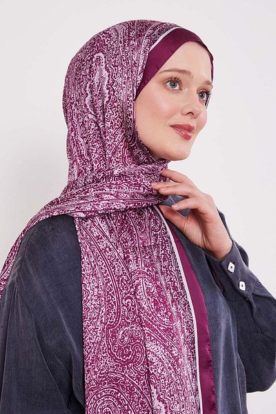 Levidor Plum Mixed Pattern Indian Silk Shawl