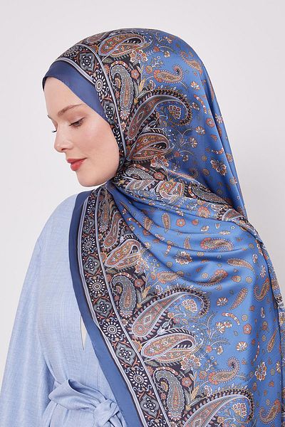 Levidor Indigo Mixed Flower Indian Silk Shawl