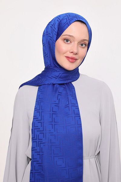 Levidor Saks Square Pattern Blue Jacquard Shawl