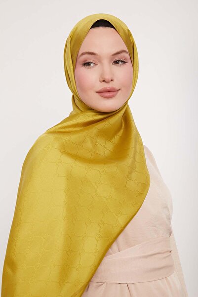 Levidor Oil Green Stripe Detail Monogram Silk Shawl