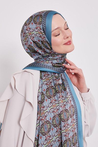 Levidor Turquoise Reflection Pattern Indian Silk Shawl