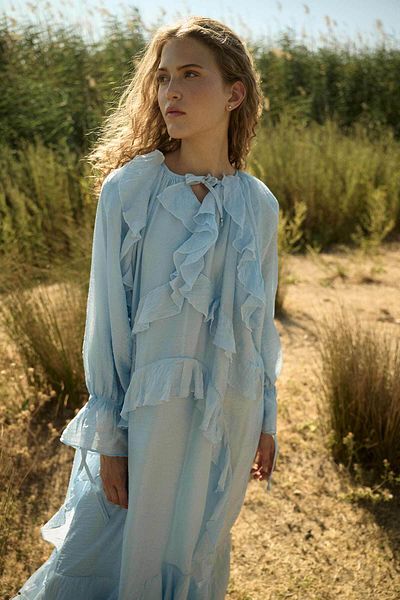 Hooopstore Soft Blue Dress with Flywheel Detail