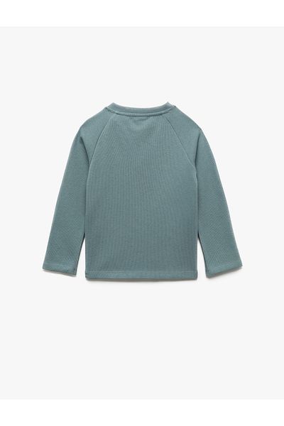 Koton Cotton Button Long Sleeve Crew Neck Sweatshirt