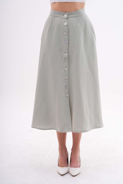 Shine Fine Green Midi Cotton Skirt with Button Detail and Pockets