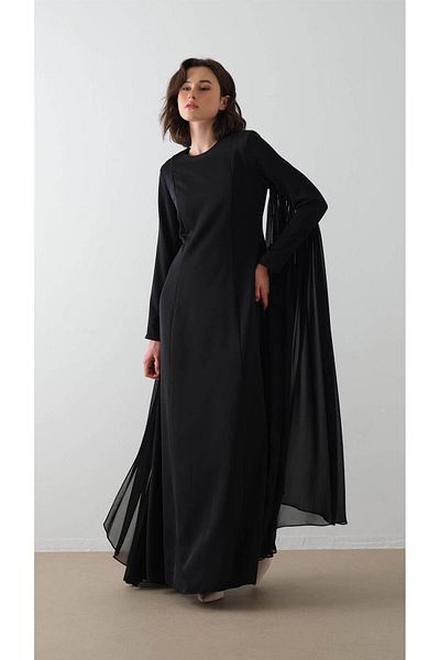 miha Hicran Önal Sleeve Caped Detail Dress Black