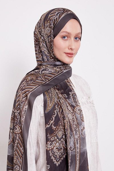 Levidor Black-Brown Floral Indian Silk Shawl