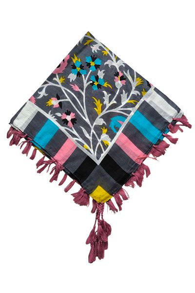 kızca Indian Silk Scarf Black Pink 110 Lugs