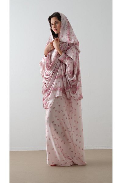 miha Hicran Önal Patterned Kaftan Dress Powder