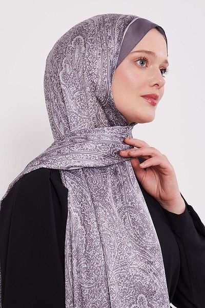 Levidor Gray Mixed Pattern Indian Silk Shawl