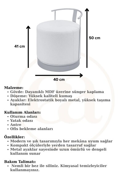 asaella mobilya Pufi Puf Siyah Metal Çerçeveli Keten Çok Amaçlı Dekoratif Oturak, Makyaj Oturağı,Montajsız Puf Benc