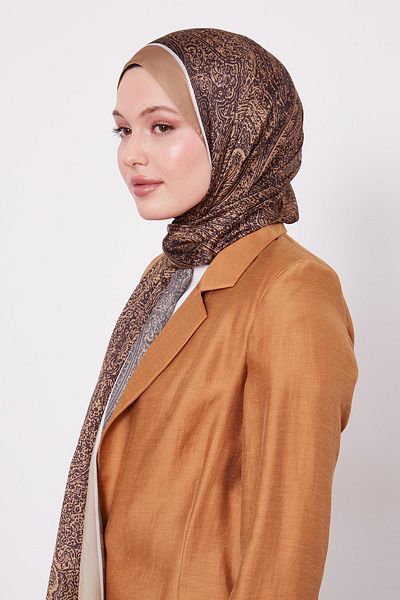 Levidor Caramel Printed Indian Silk Shawl