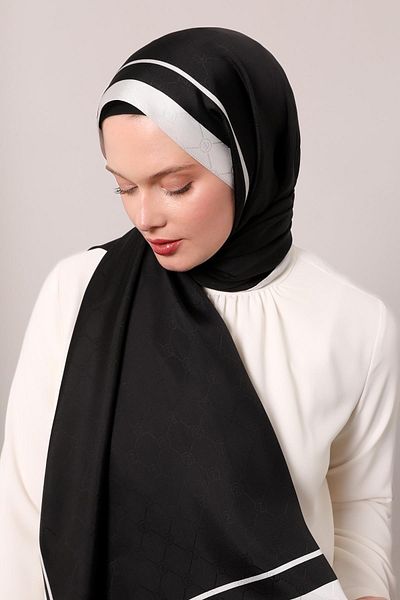 Levidor Black Stripe Detail Monogram Silk Shawl