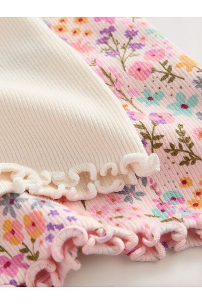 Next Baby Cotton Pink Floral Print Short Sleeve 2'Li Bottom Top Set
