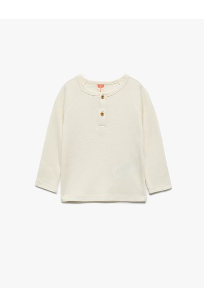 Koton Textured Long Sleeve Crew Neck Cotton T-Shirt
