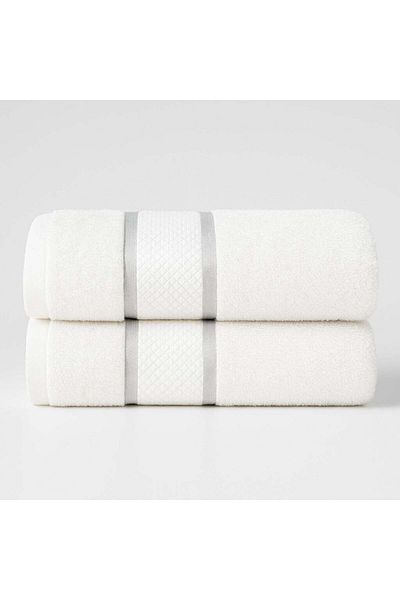 trendyhome Set of 2 Bath Towels 70x130, 100% Cotton, 400g/m², Lines, White, ST15535