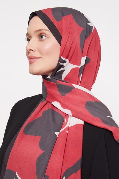 Levidor Red Abstract Floral Patterned Elegance Shawl