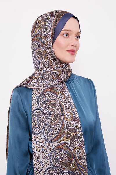 Levidor Denim Blue Marbled Indian Silk Shawl