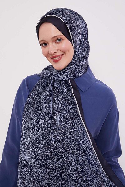 Levidor Navy Blue Mixed Pattern Indian Silk Shawl