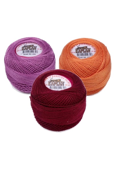 PRATİKOBA 3 Pieces of Tiger Etamine and Cross Stitch Thread No. 8 Code/Color: 916 - 244 - 902 - Ryl