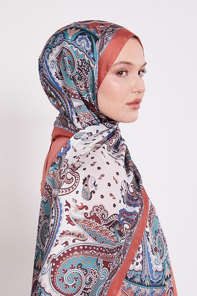 Levidor Orange Mixed Desenal Indian Silk Shawl