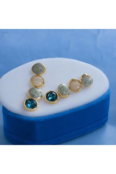 vina's atelier Fransız Tasarım Doğal Mavi Taş Sarkıt Çelik Küpe