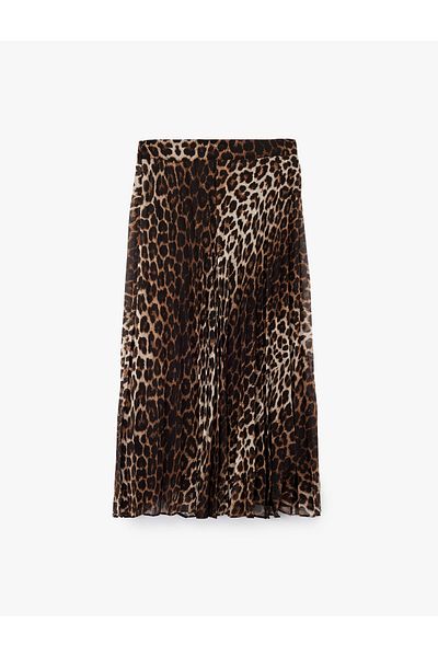 Koton Leopard Patterned Midi Pleated Skirt