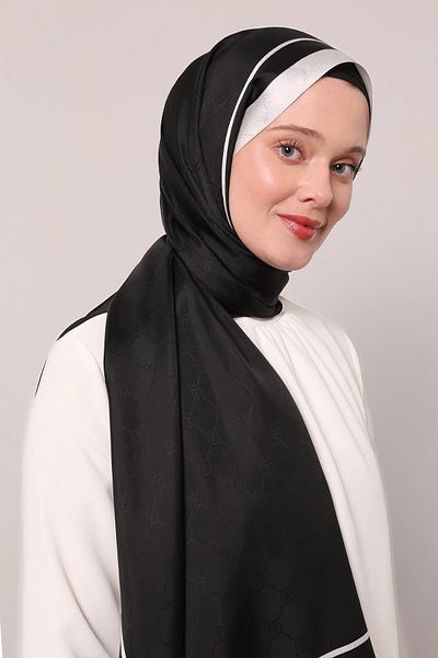 Levidor Black Stripe Detail Monogram Silk Shawl