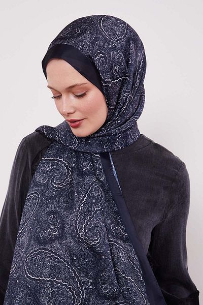 Levidor Navy Blue Authentic Pattern Indian Silk Shawl