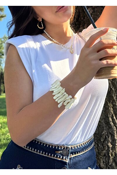 lesuvera Beyaz Kemik Bileklik Kalın Bilezik