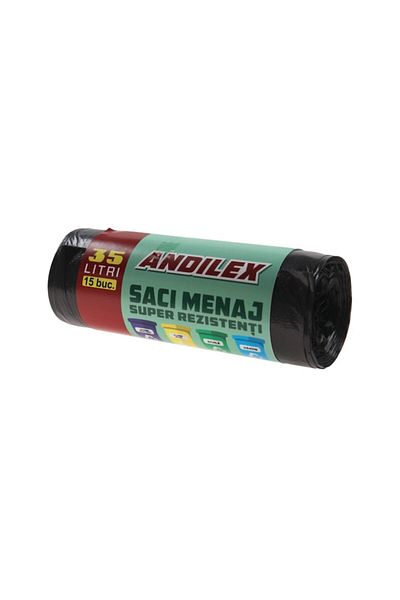 OEM Saci menajeri / gunoi Andilex, super rezistenti, negru, 60 L, 15 buc
