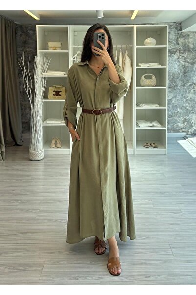 LUUNA STORE Belt Shirt Dress - Khaki
