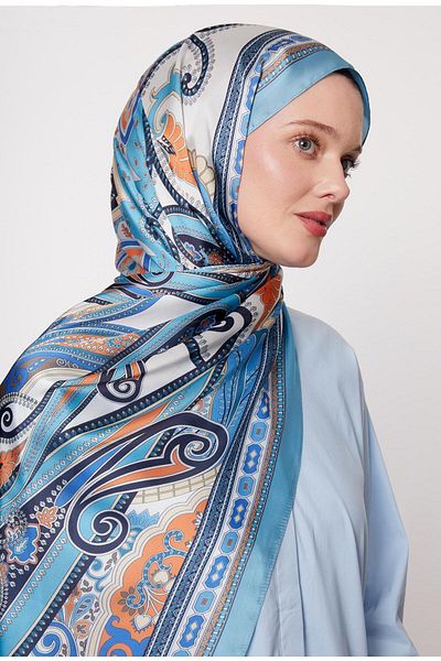 Levidor Turquoise Edge Geometric Pattern Indian Silk Shawl
