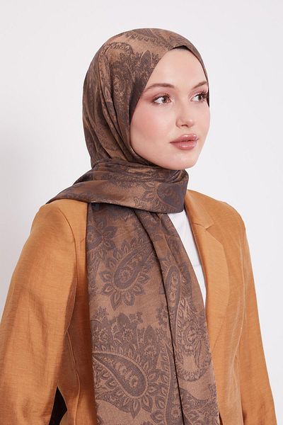 Levidor Bitter Brown Ethnic Pattern Italian Jacquard Shawl