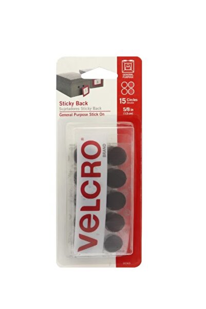 Velcro مثبتات لاصقة دائرية بظهر لاصق - 5/8 بوصة، أسود (نقاط لاصقة)