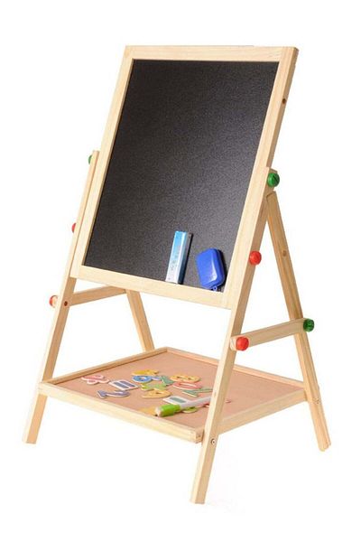 unbranded Double-sided chalkboard (whiteboard and chalkboard) with adjustable stand (55-65cm) and storage space