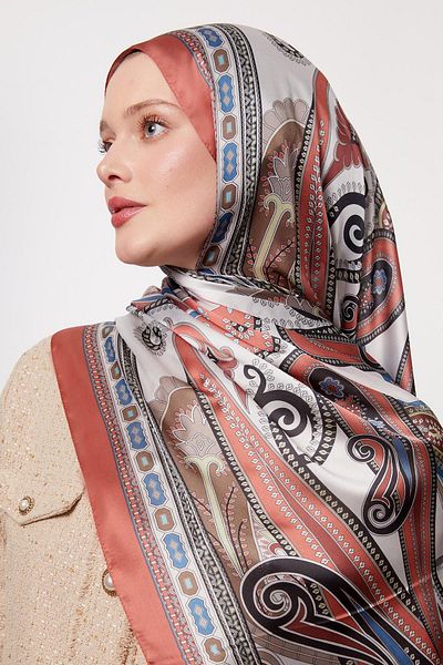 Levidor Orange Edge Geometric Pattern Indian Silk Shawl