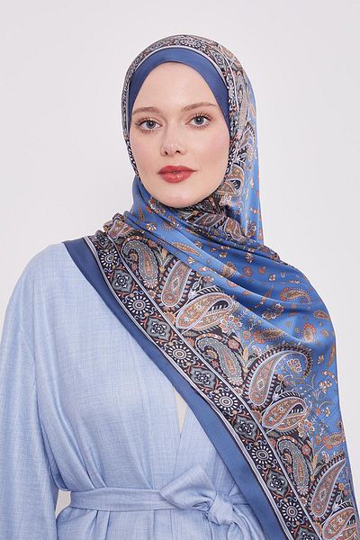 Levidor Indigo Mixed Flower Indian Silk Shawl