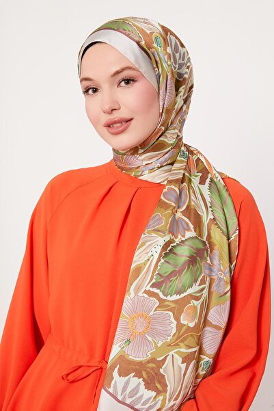 Levidor Σάλι από ινδικό μετάξι με μπεζ σχέδιο πετουνίας